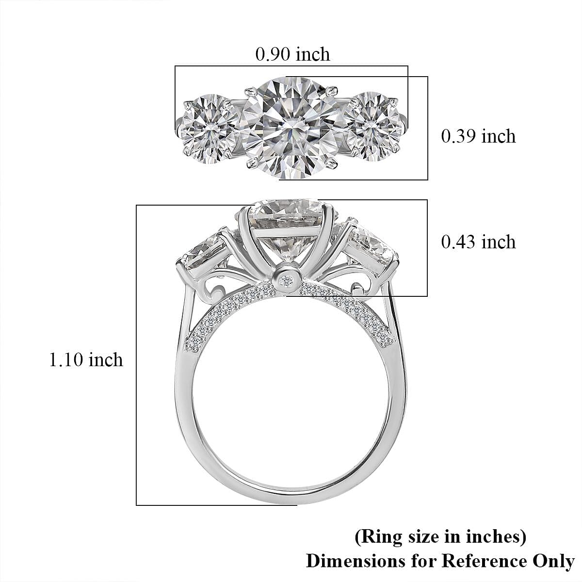Moissanite Ring in Platinum Over Sterling Silver (Size 6.0) 4.25 ctw