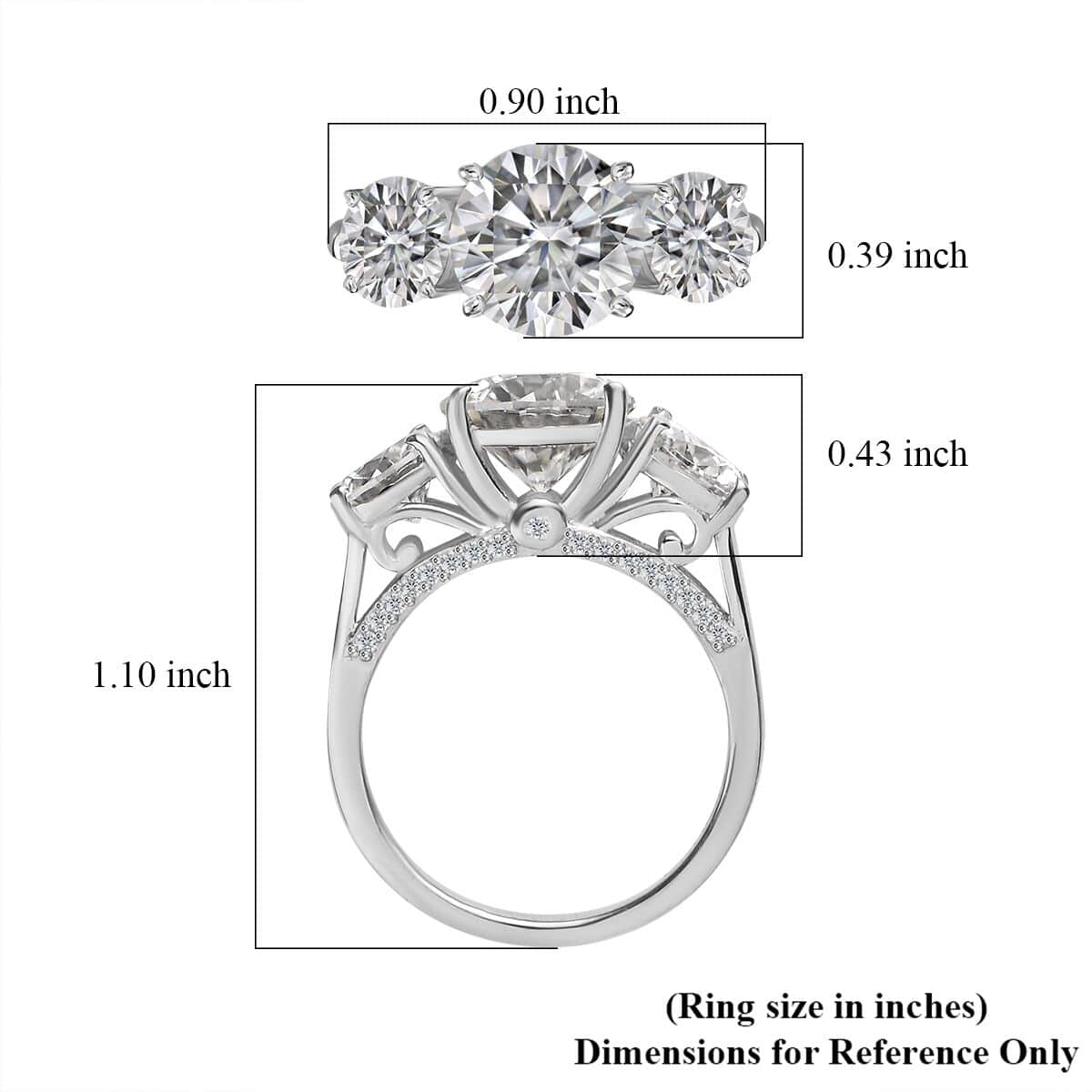 Moissanite Ring in Platinum Over Sterling Silver 4.25 ctw image number 5