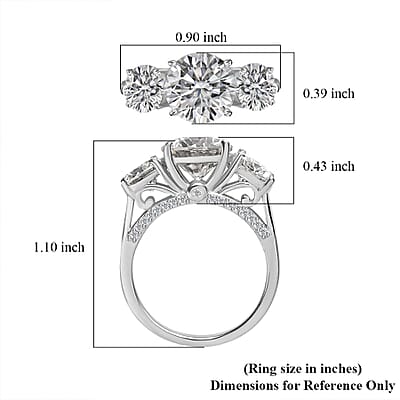 Moissanite Ring in Platinum Over Sterling Silver (Size 6.0) 4.25 ctw