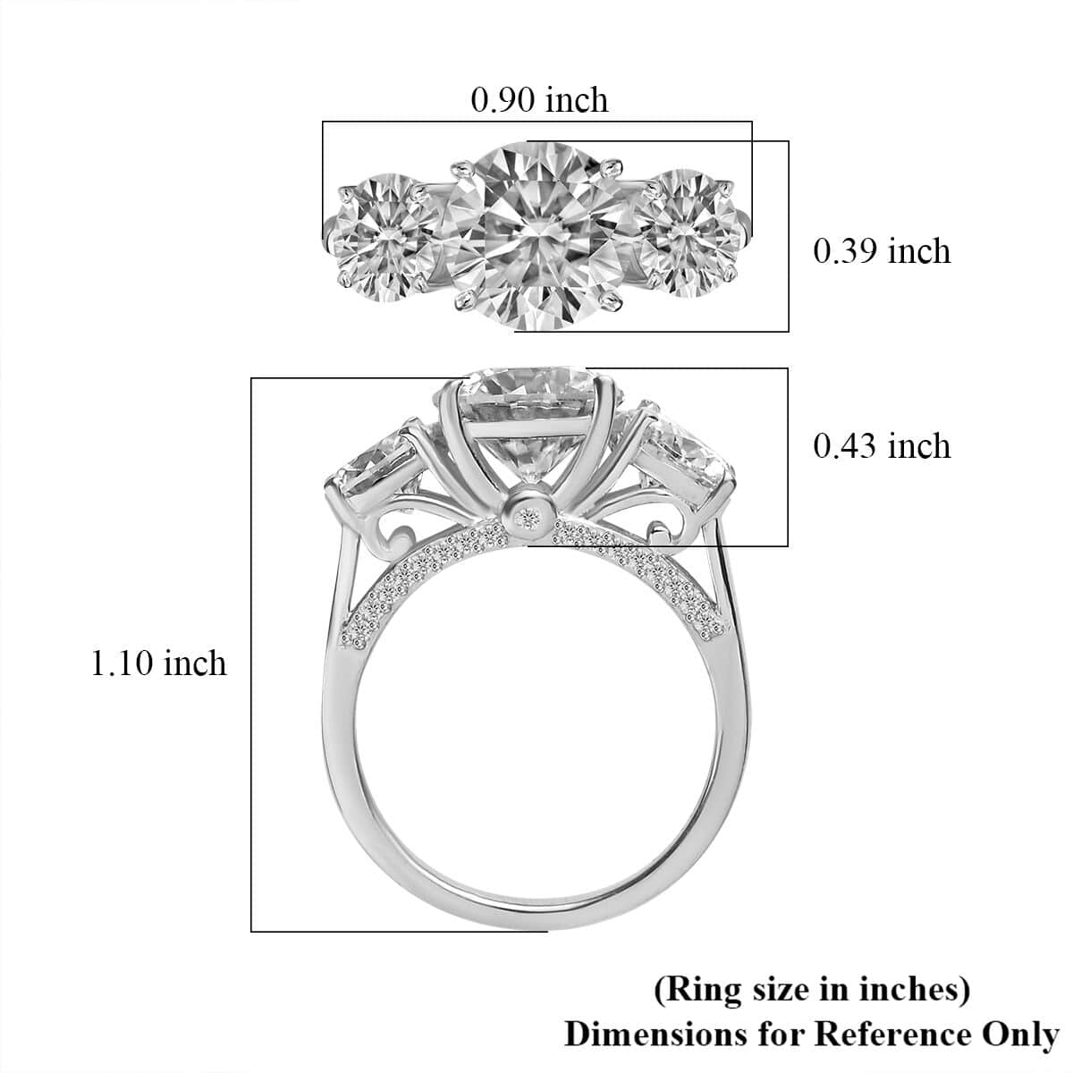 Moissanite Ring in Platinum Over Sterling Silver (Size 8.0) 4.25 ctw image number 5
