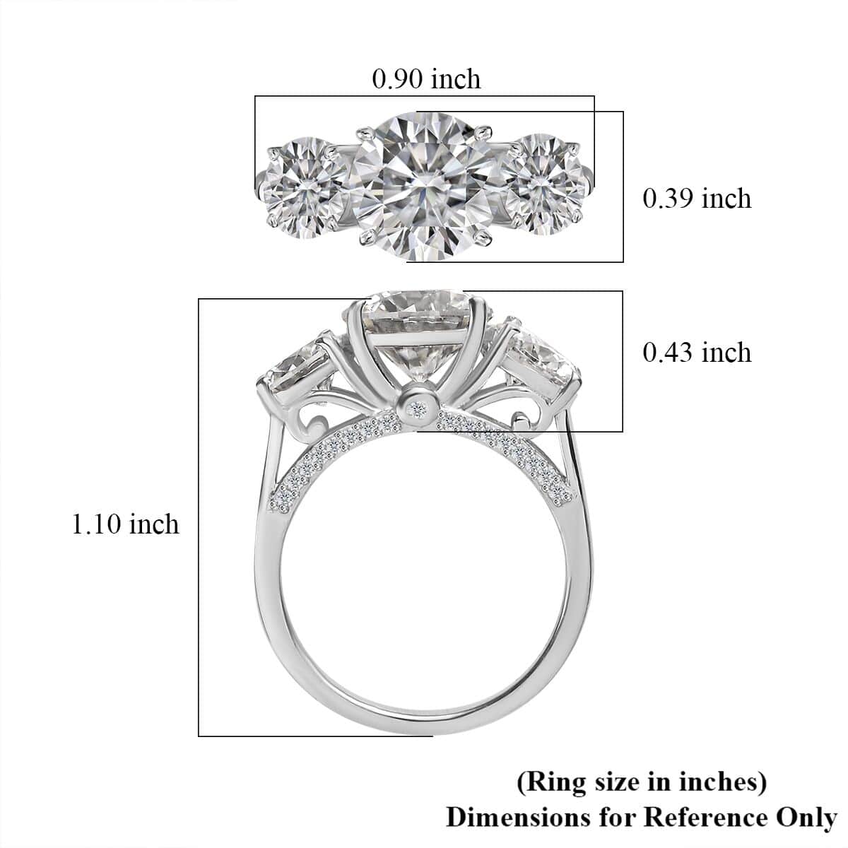 Moissanite Ring in Platinum Over Sterling Silver (Size 9.0) 4.25 ctw image number 5