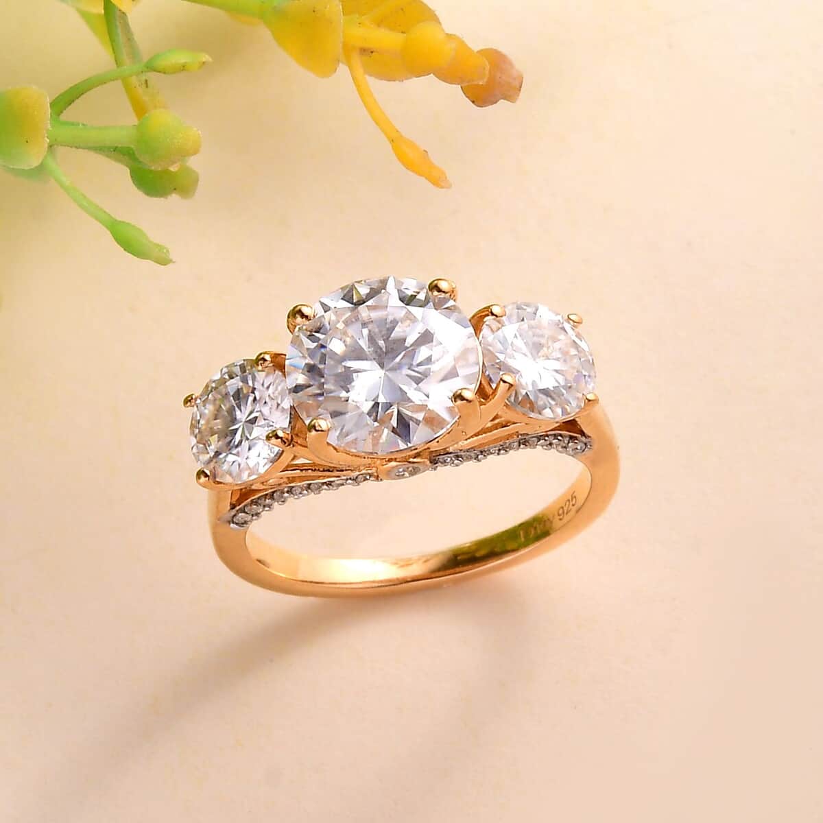 Moissanite Ring in Vermeil Yellow Gold Over Sterling Silver (Size 6.0) 4.25 ctw image number 1