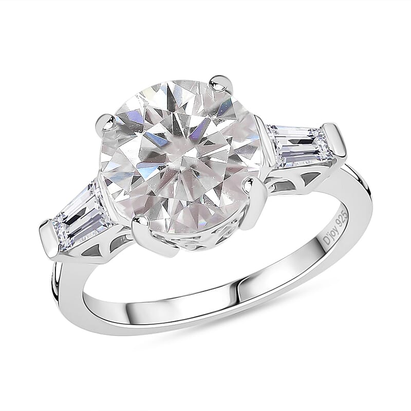 Moissanite Ring in Platinum Over Sterling Silver (Size 6.0) 3.40 ctw