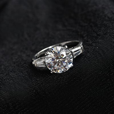 Moissanite Ring in Platinum Over Sterling Silver (Size 6.0) 3.40 ctw