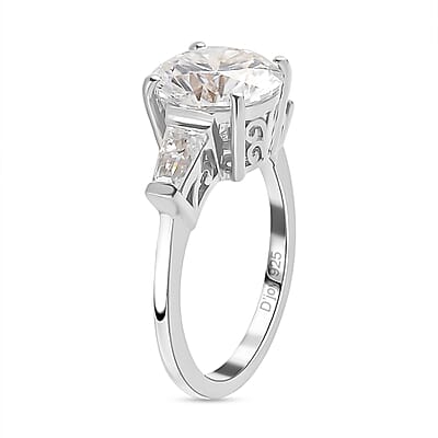 Moissanite Ring in Platinum Over Sterling Silver (Size 6.0) 3.40 ctw