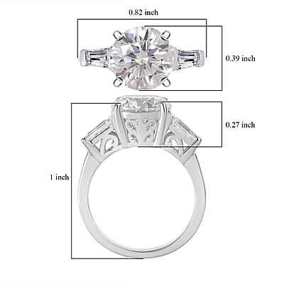 Moissanite Ring in Platinum Over Sterling Silver (Size 6.0) 3.40 ctw