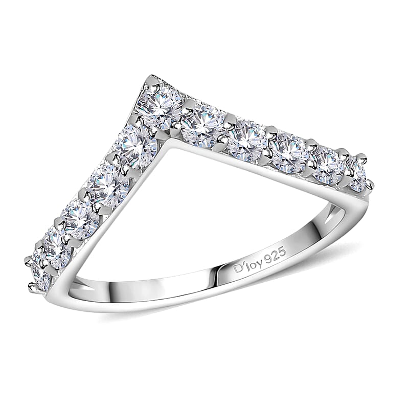 Moissanite Wishbone Ring in Platinum Over Sterling Silver (Size 6) 0.65 ctw