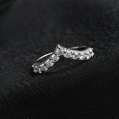 Moissanite Wishbone Ring in Platinum Over Sterling Silver (Size 6) 0.65 ctw