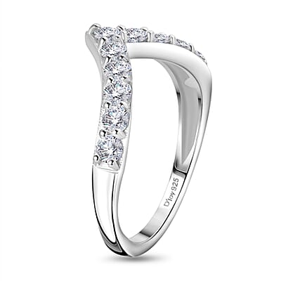 Moissanite Wishbone Ring in Platinum Over Sterling Silver (Size 6) 0.65 ctw