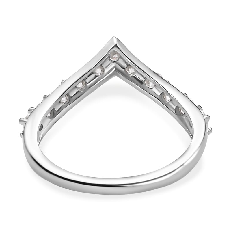 Moissanite Wishbone Ring in Platinum Over Sterling Silver (Size 6) 0.65 ctw