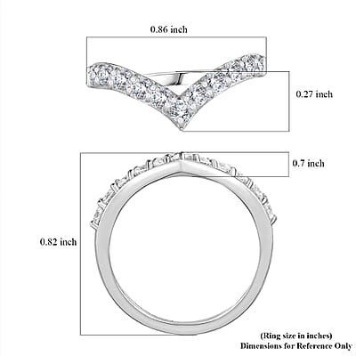 Moissanite Wishbone Ring in Platinum Over Sterling Silver (Size 6) 0.65 ctw