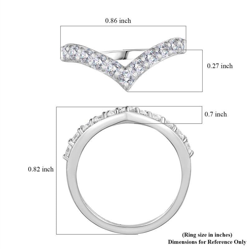 Moissanite Wishbone Ring in Platinum Over Sterling Silver (Size 6) 0.65 ctw