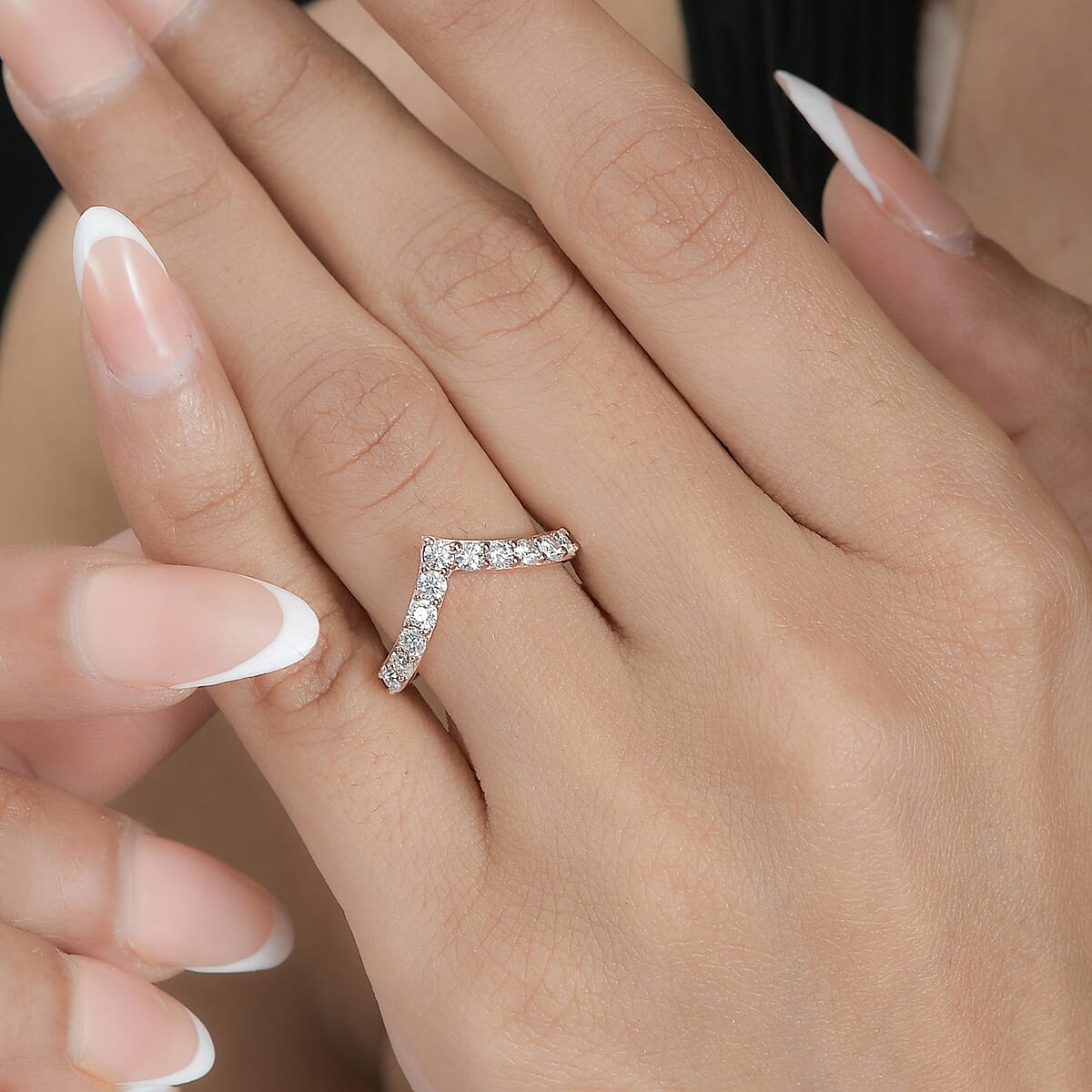 Moissanite Wishbone Ring in Vermeil Rose Gold Over Sterling Silver (Size 8.0) 0.65 ctw image number 2