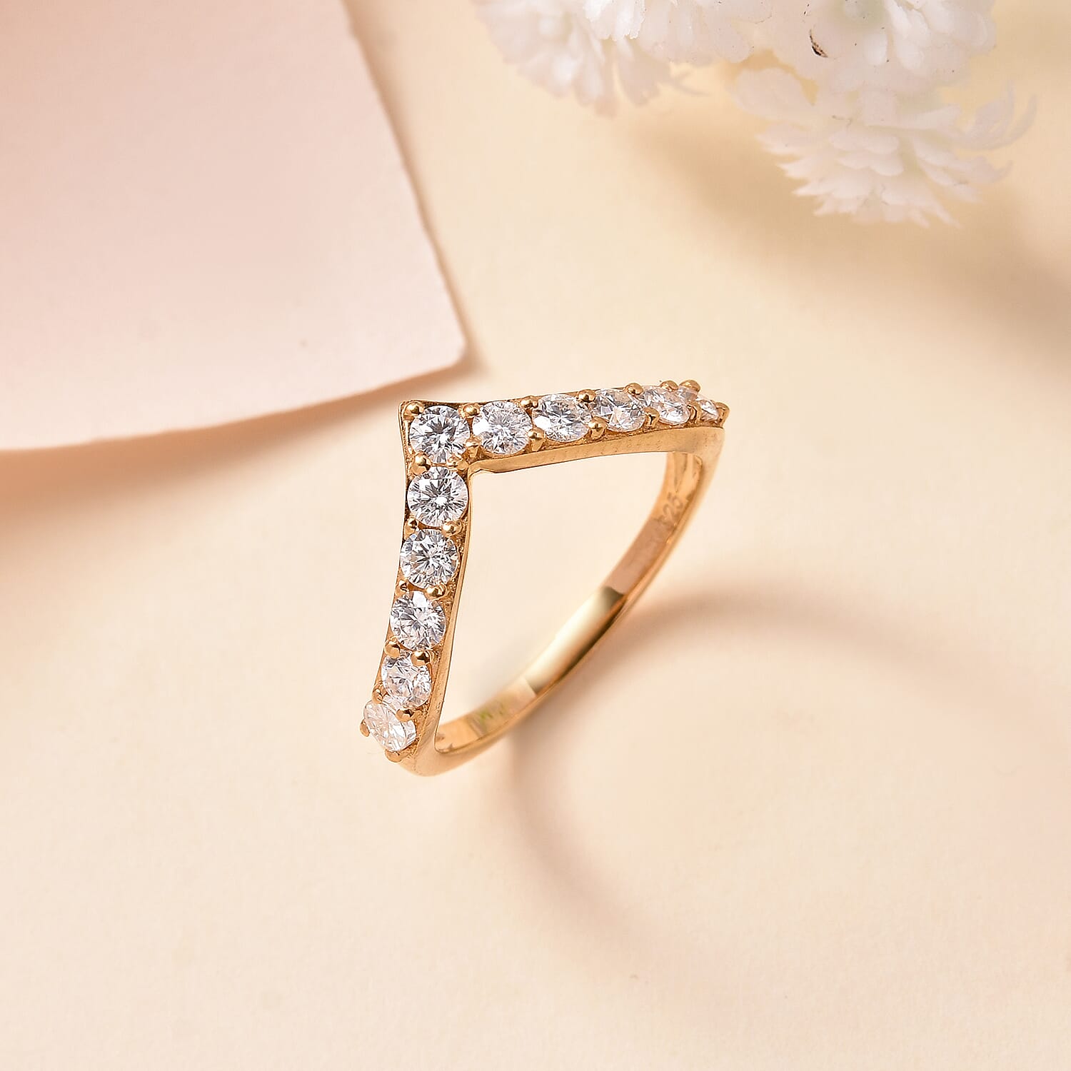 Moissanite 0.65 ctw Ring in Vermeil Yellow Gold Over Sterling Silver (Size 6.0)