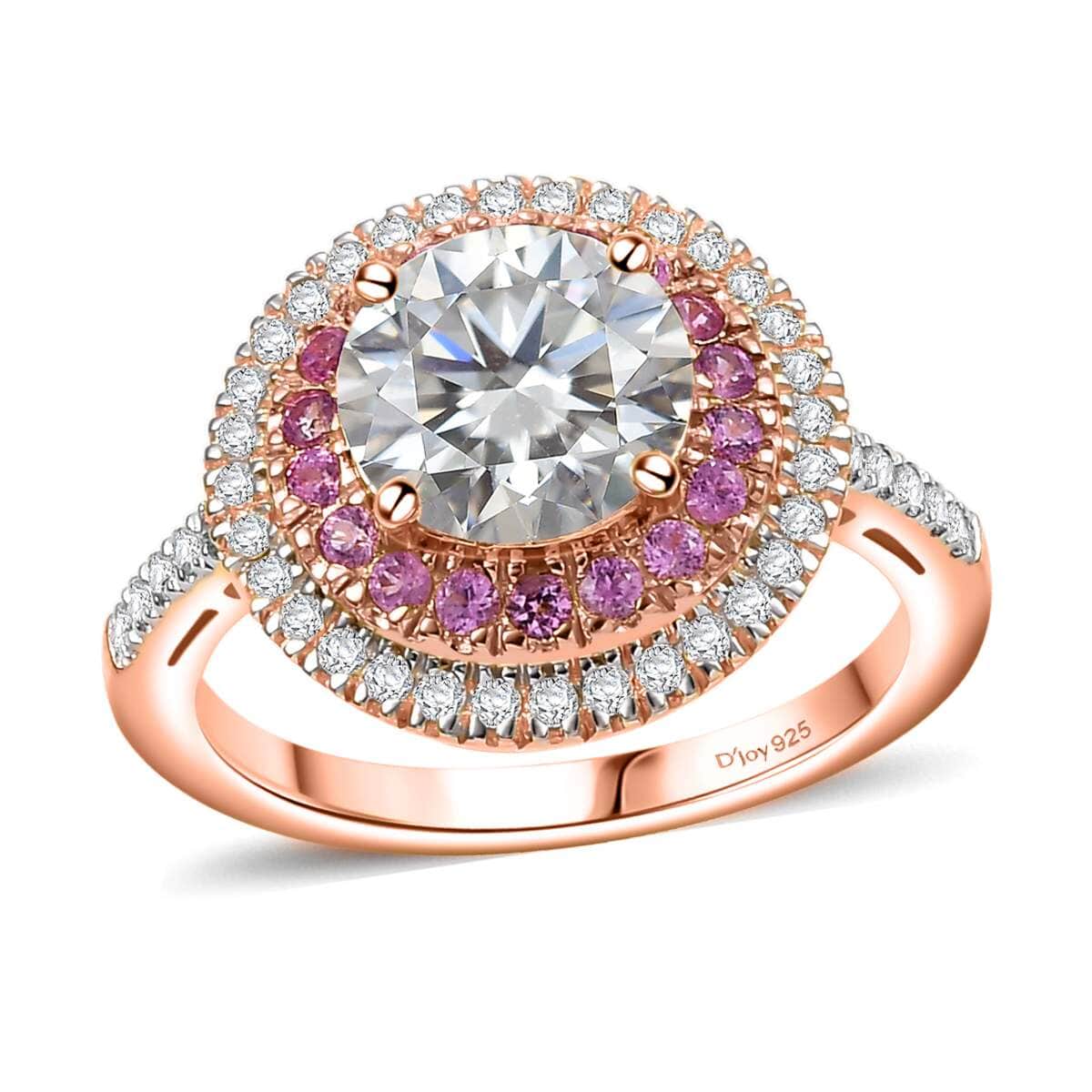 Moissanite and Madagascar Pink Sapphire 2.40 ctw Ring in Vermeil Rose Gold Over Sterling Silver (Size 6.0) image number 0