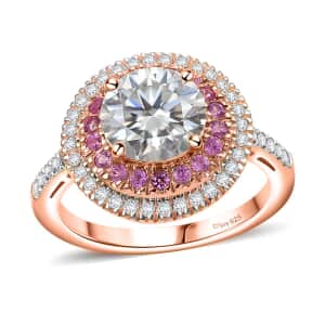 Moissanite and Madagascar Pink Sapphire 2.40 ctw Ring in Vermeil Rose Gold Over Sterling Silver (Size 6.0)