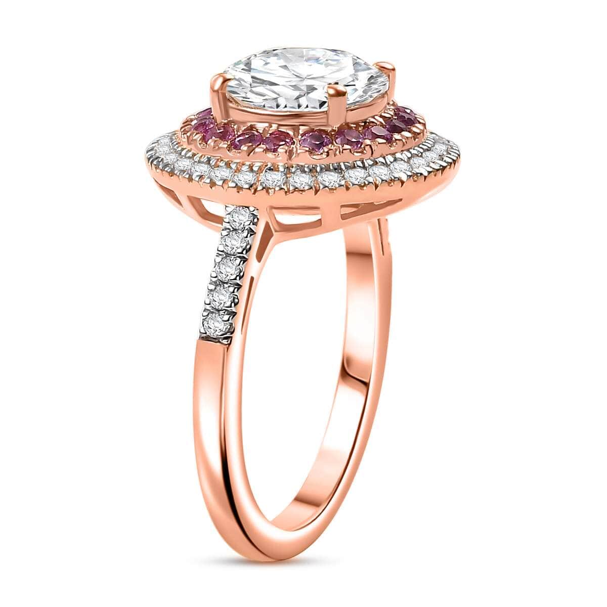 Moissanite and Madagascar Pink Sapphire 2.40 ctw Ring in Vermeil Rose Gold Over Sterling Silver (Size 6.0) image number 3