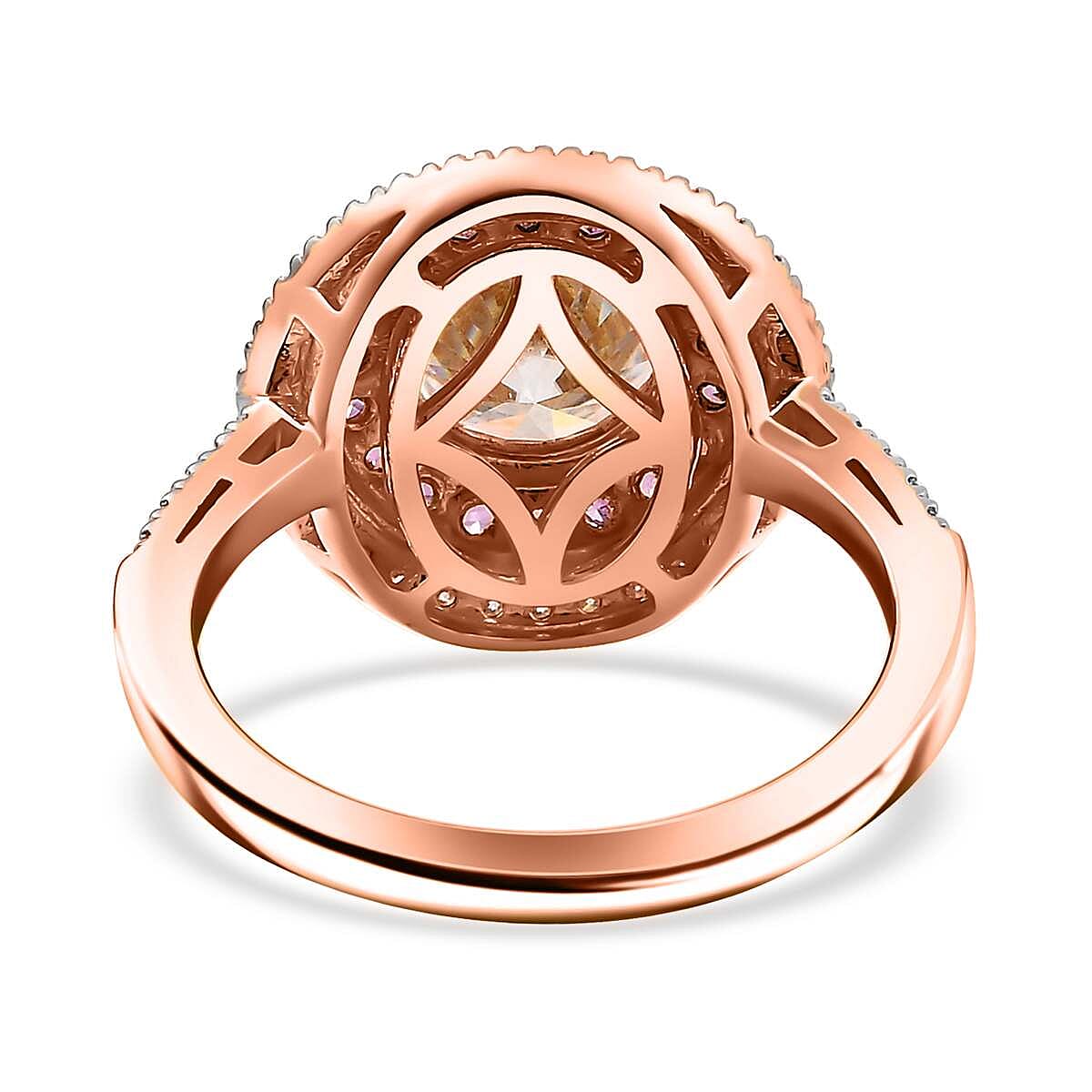 Moissanite and Madagascar Pink Sapphire 2.40 ctw Ring in Vermeil Rose Gold Over Sterling Silver (Size 6.0)