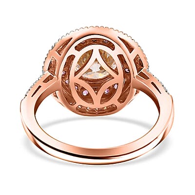 Moissanite and Madagascar Pink Sapphire 2.40 ctw Ring in Vermeil Rose Gold Over Sterling Silver (Size 6.0)