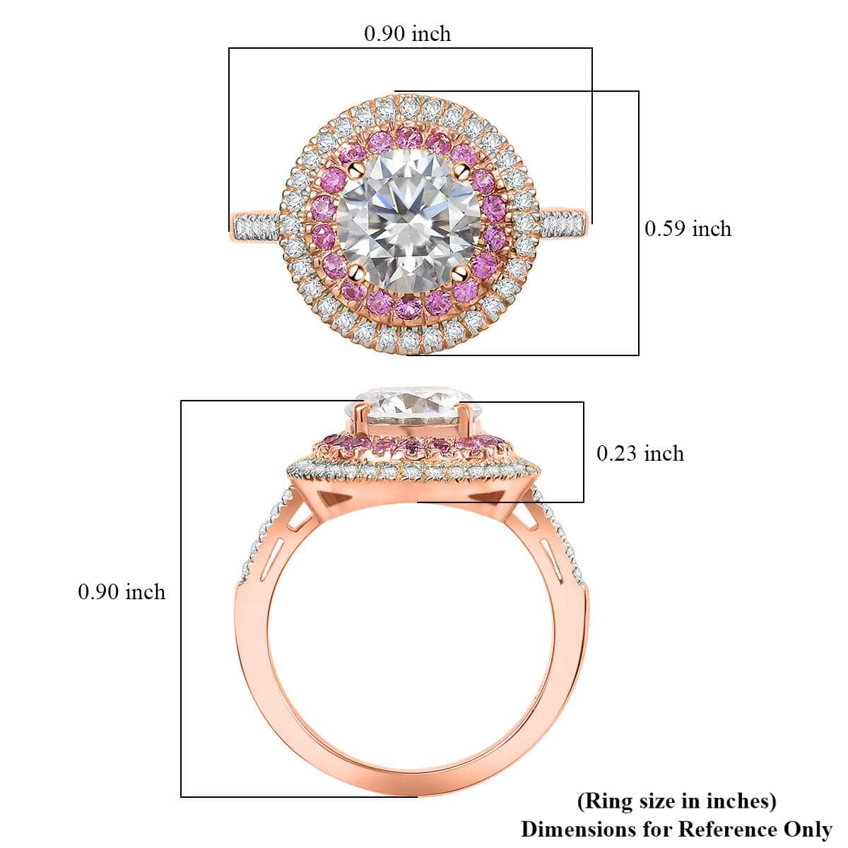 Moissanite and Madagascar Pink Sapphire 2.40 ctw Ring in Vermeil Rose Gold Over Sterling Silver (Size 6.0) image number 5