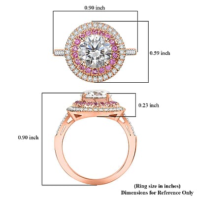 Moissanite and Madagascar Pink Sapphire 2.40 ctw Ring in Vermeil Rose Gold Over Sterling Silver (Size 6.0)
