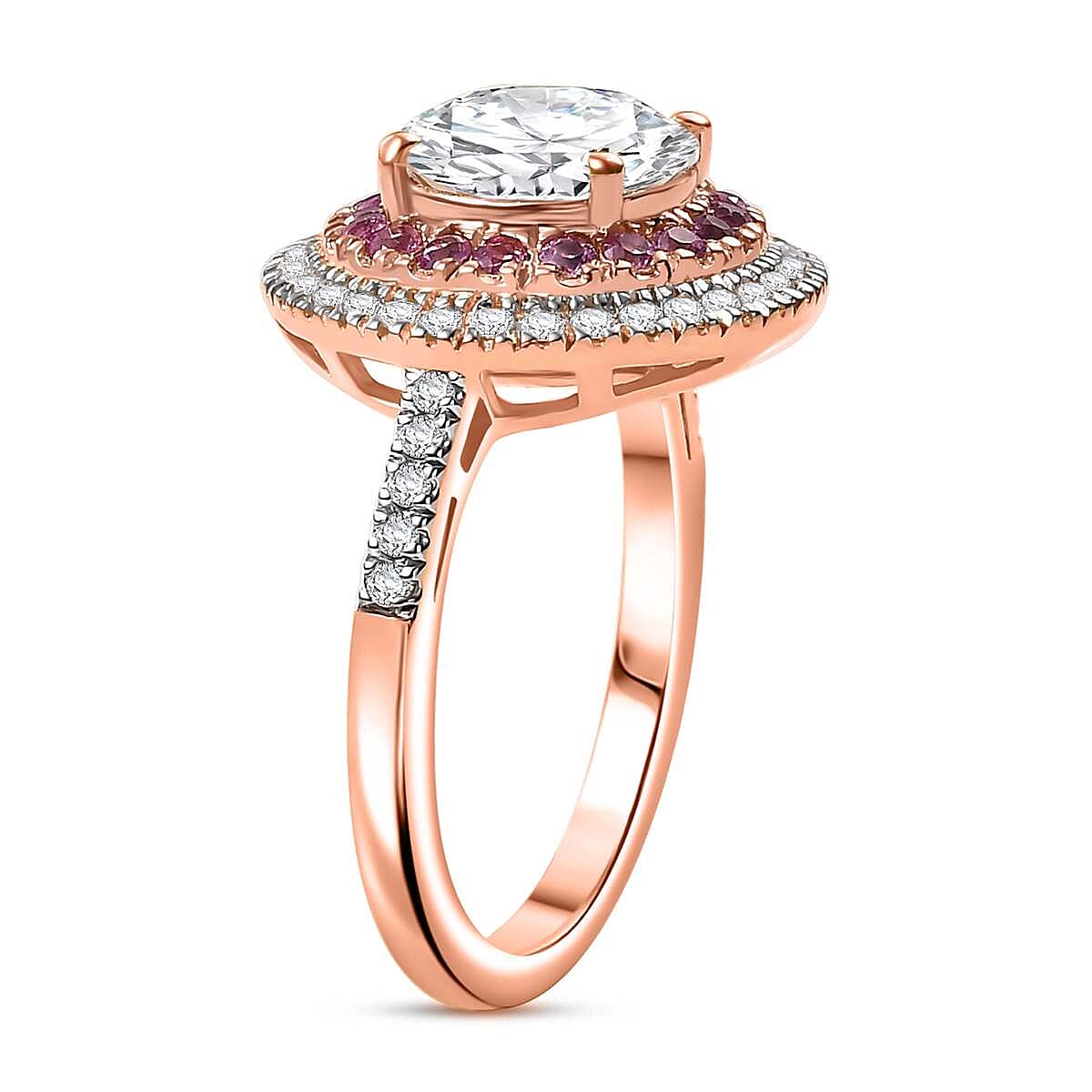 Moissanite and Madagascar Pink Sapphire 2.40 ctw Ring in Vermeil Rose Gold Over Sterling Silver (Size 9.0) image number 3
