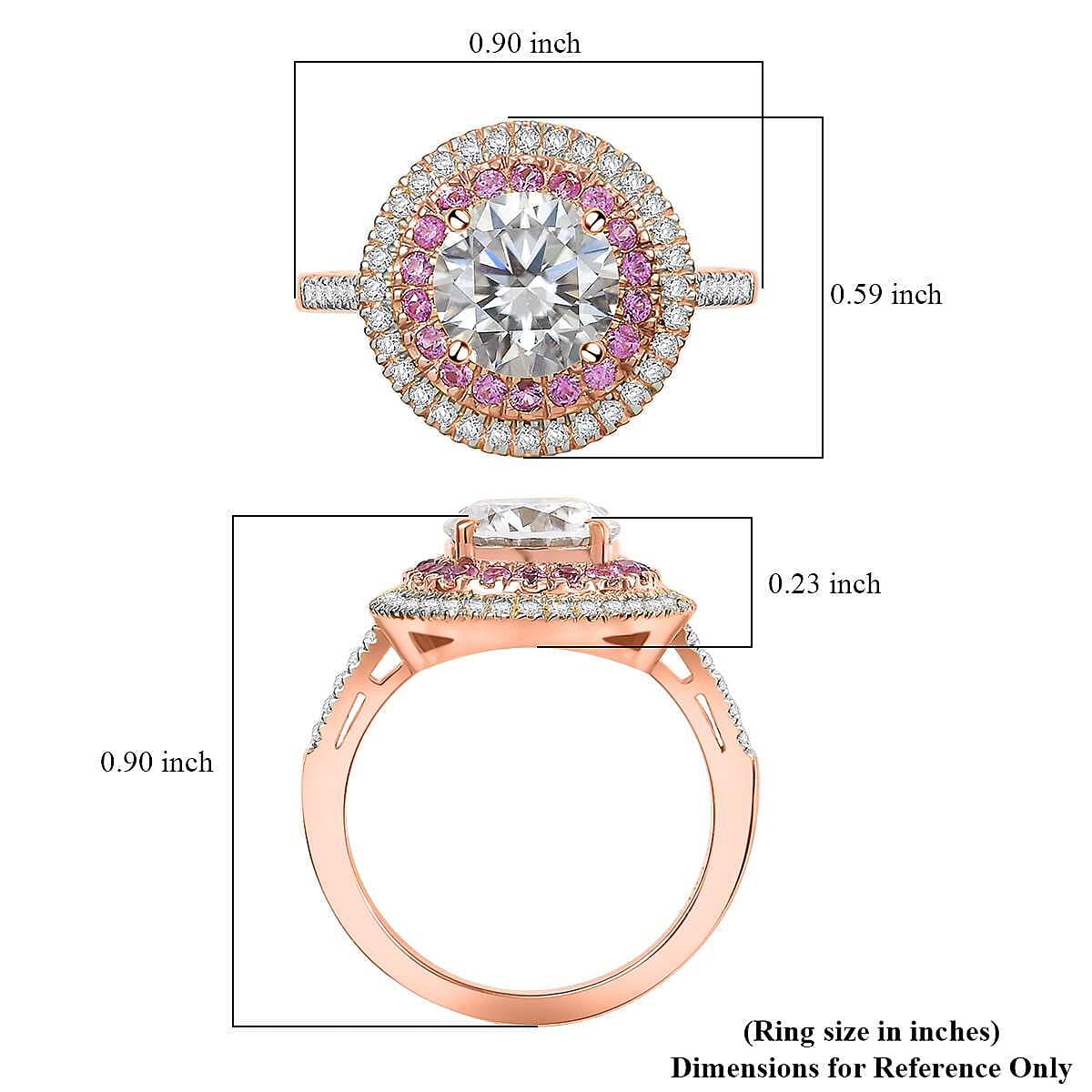 Moissanite and Madagascar Pink Sapphire 2.40 ctw Ring in Vermeil Rose Gold Over Sterling Silver (Size 9.0) image number 5