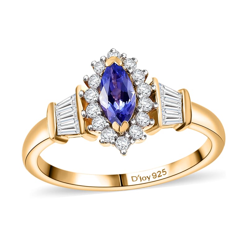 AAA Tanzanite and White Zircon 1.20 ctw Halo Ring in Vermeil Yellow Gold Over Sterling Silver (Size 5.0)