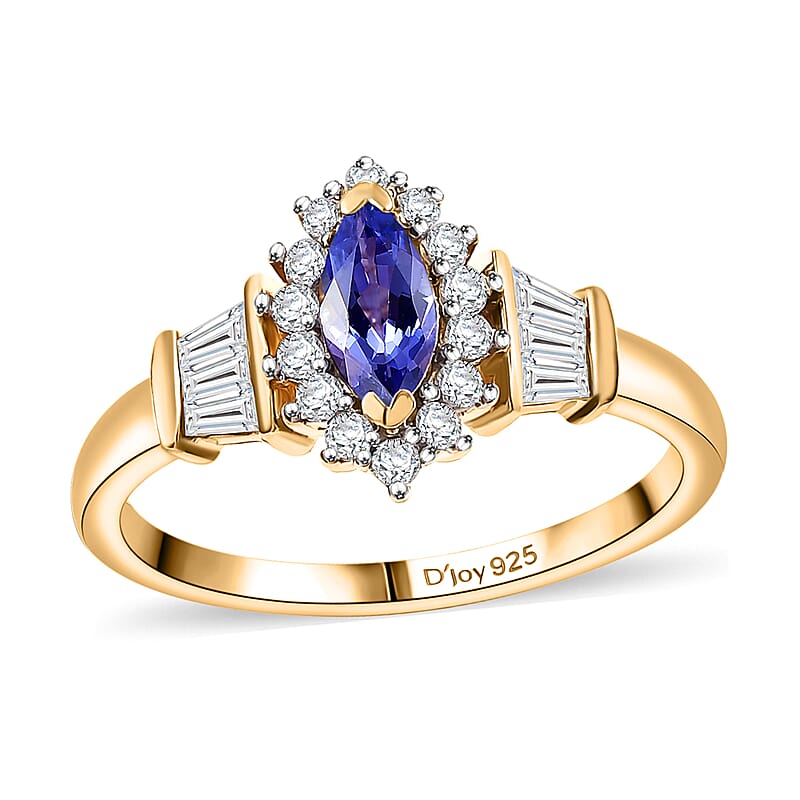 AAA Tanzanite and White Zircon 1.20 ctw Halo Ring in Vermeil Yellow Gold Over Sterling Silver (Size 5.0)