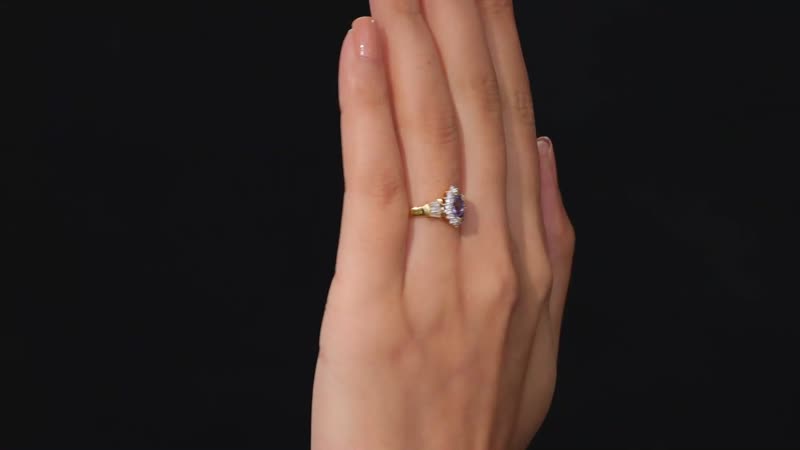 AAA Tanzanite and White Zircon 1.20 ctw Halo Ring in Vermeil Yellow Gold Over Sterling Silver (Size 5.0)