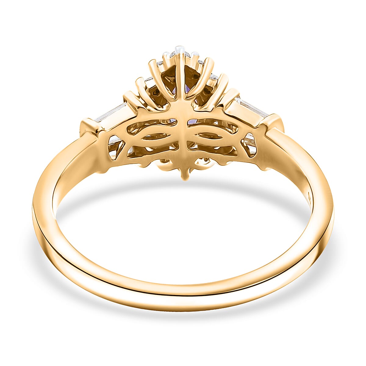 AAA Tanzanite and White Zircon 1.20 ctw Halo Ring in Vermeil Yellow Gold Over Sterling Silver (Size 5.0)