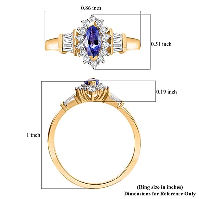 AAA Tanzanite and White Zircon 1.20 ctw Halo Ring in Vermeil Yellow Gold Over Sterling Silver (Size 5.0)