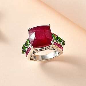 Niassa Ruby (FF) and Chrome Diopside Ring in Platinum Over Sterling Silver (Size 10.0) 16.25 ctw