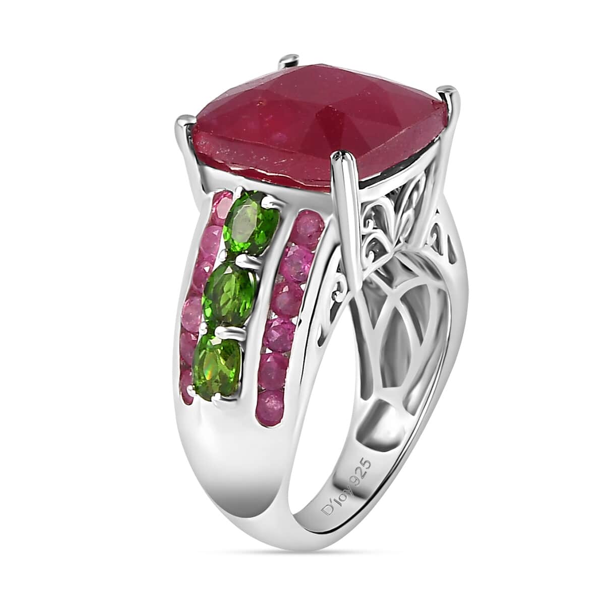 Niassa Ruby (FF), Chrome Diopside Ring in Platinum Over Sterling Silver (Size 10.0) 16.25 ctw image number 3