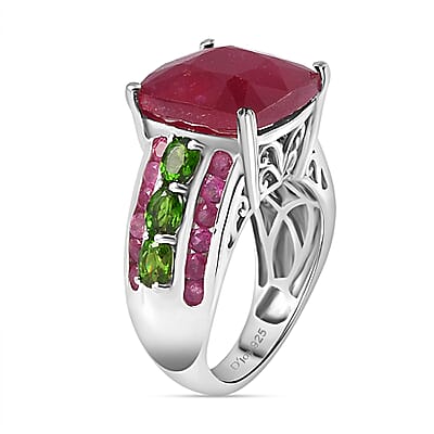 Niassa Ruby (FF) and Chrome Diopside Ring in Platinum Over Sterling Silver (Size 10.0) 16.25 ctw