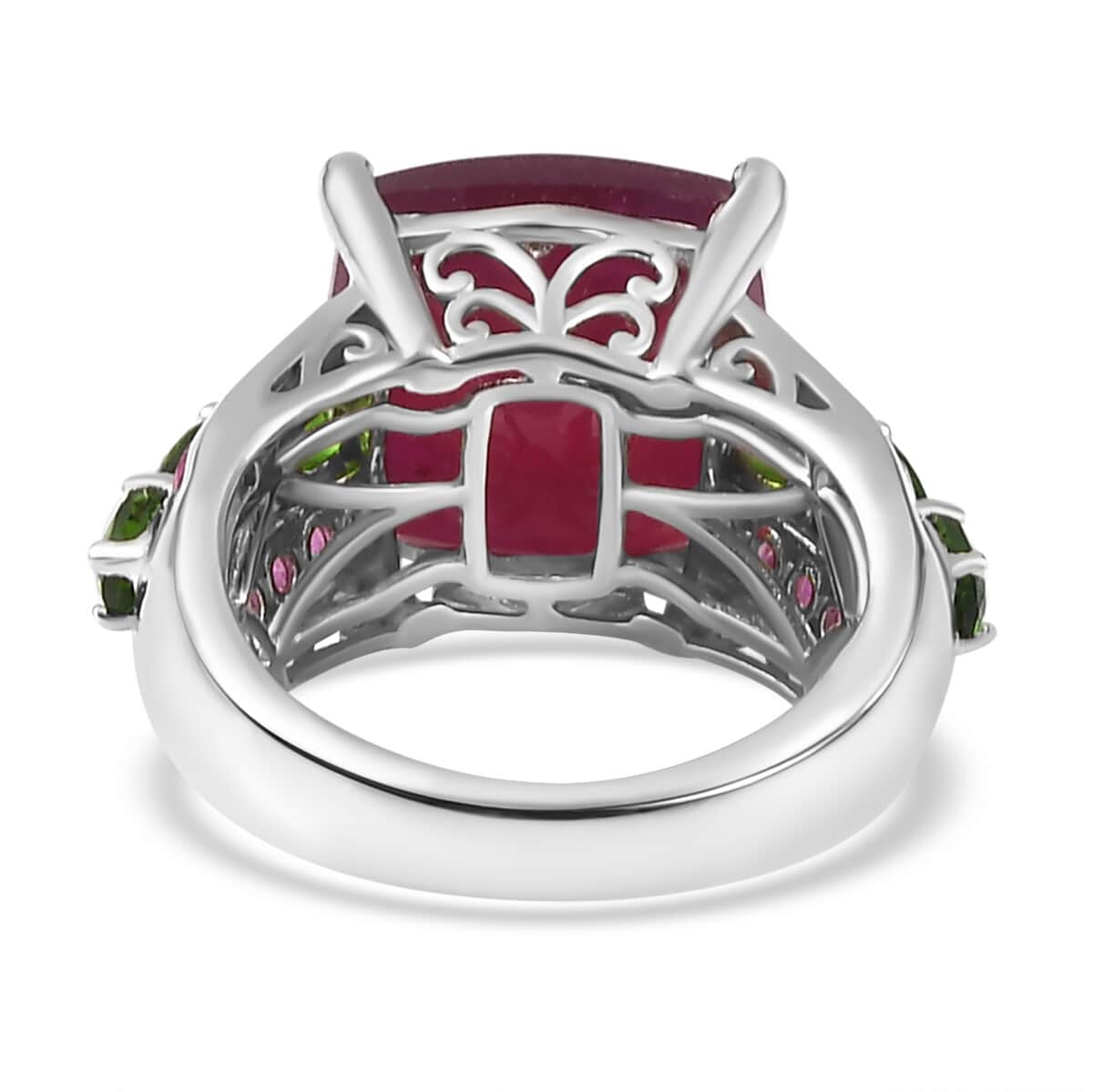 Niassa Ruby (FF) and Chrome Diopside Ring in Platinum Over Sterling Silver (Size 6.0) 16.25 ctw image number 4