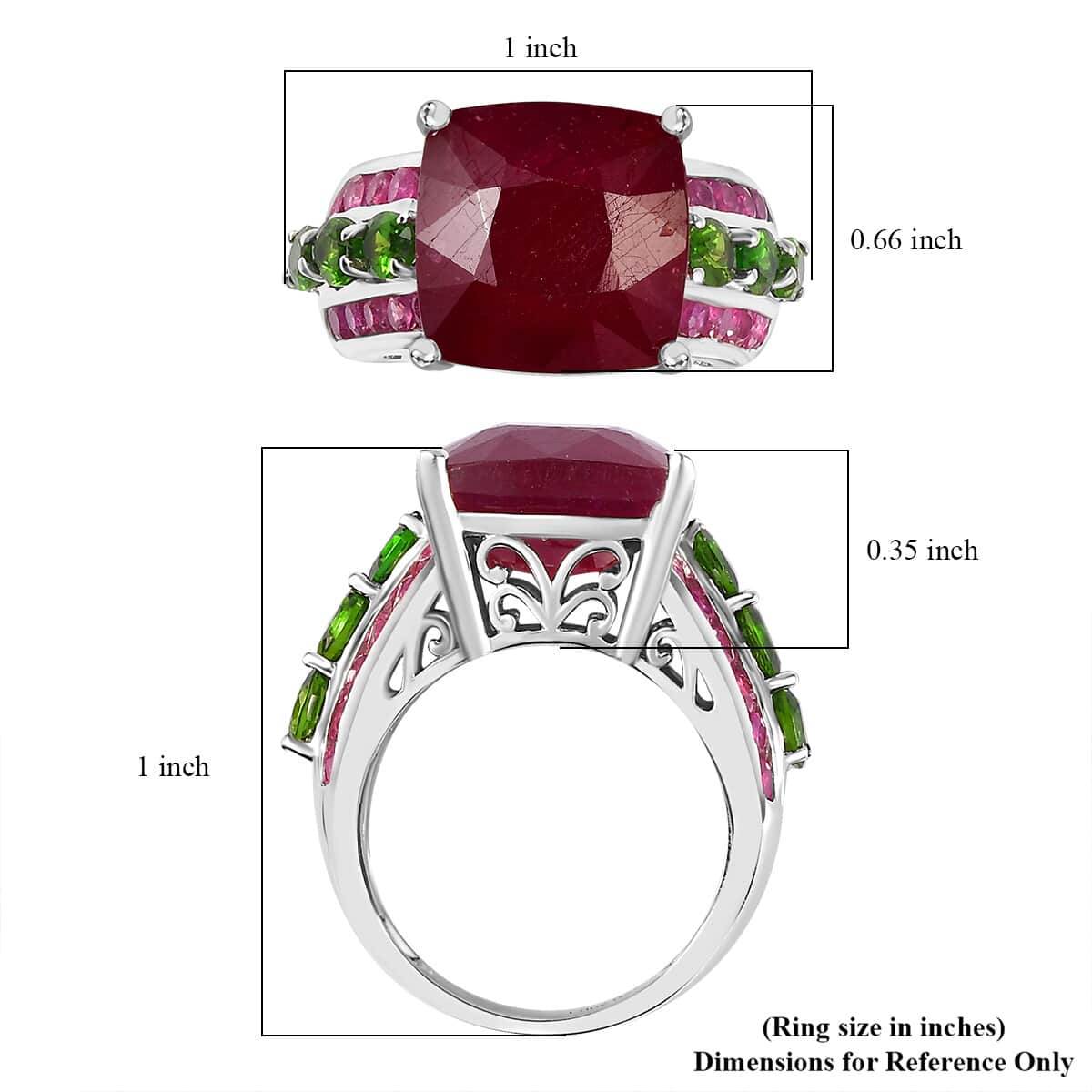 Niassa Ruby (FF) and Chrome Diopside Ring in Platinum Over Sterling Silver (Size 6.0) 16.25 ctw image number 5