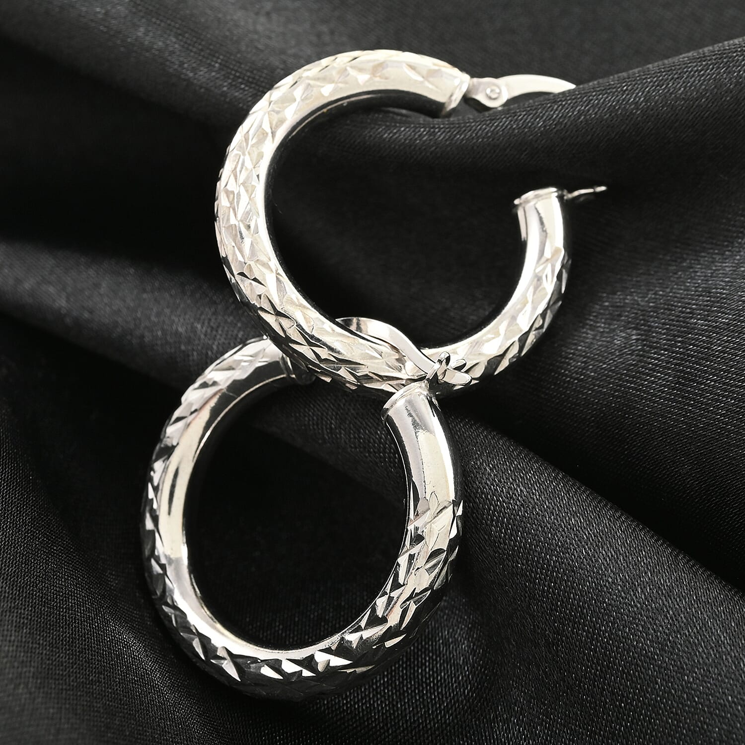 Rhodium Over Sterling Silver Hoop Earrings 3.35 Grams