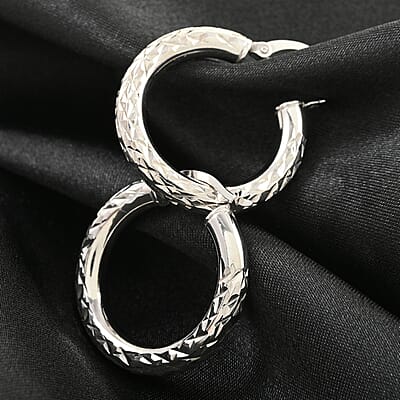 Rhodium Over Sterling Silver Hoop Earrings 3.35 Grams