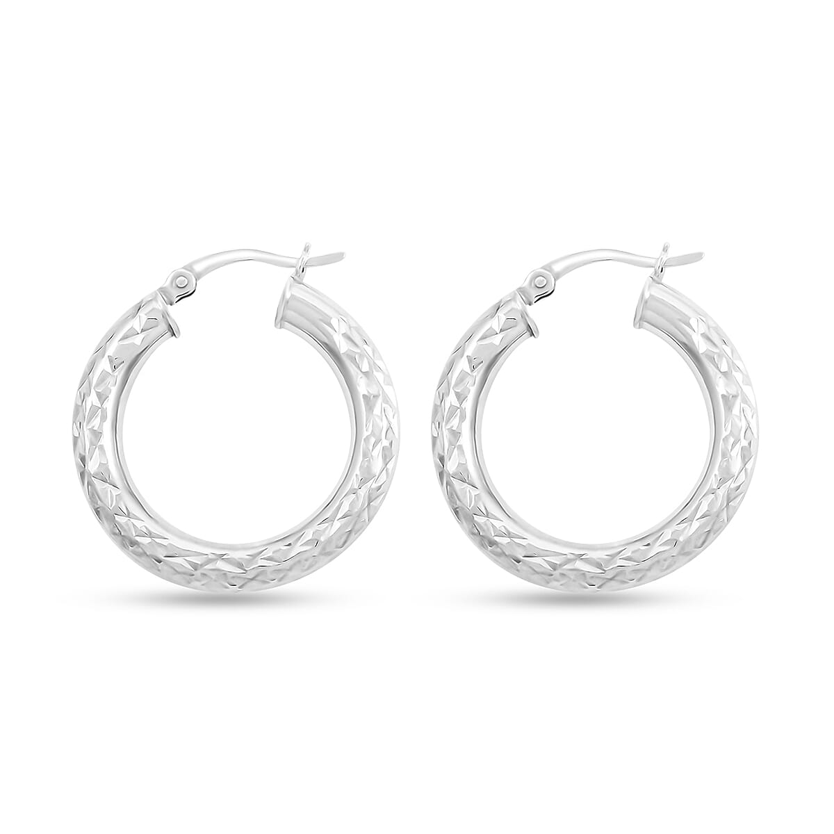 Rhodium Over Sterling Silver Hoop Earrings 3.35 Grams