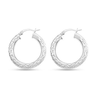 Rhodium Over Sterling Silver Hoop Earrings 3.35 Grams
