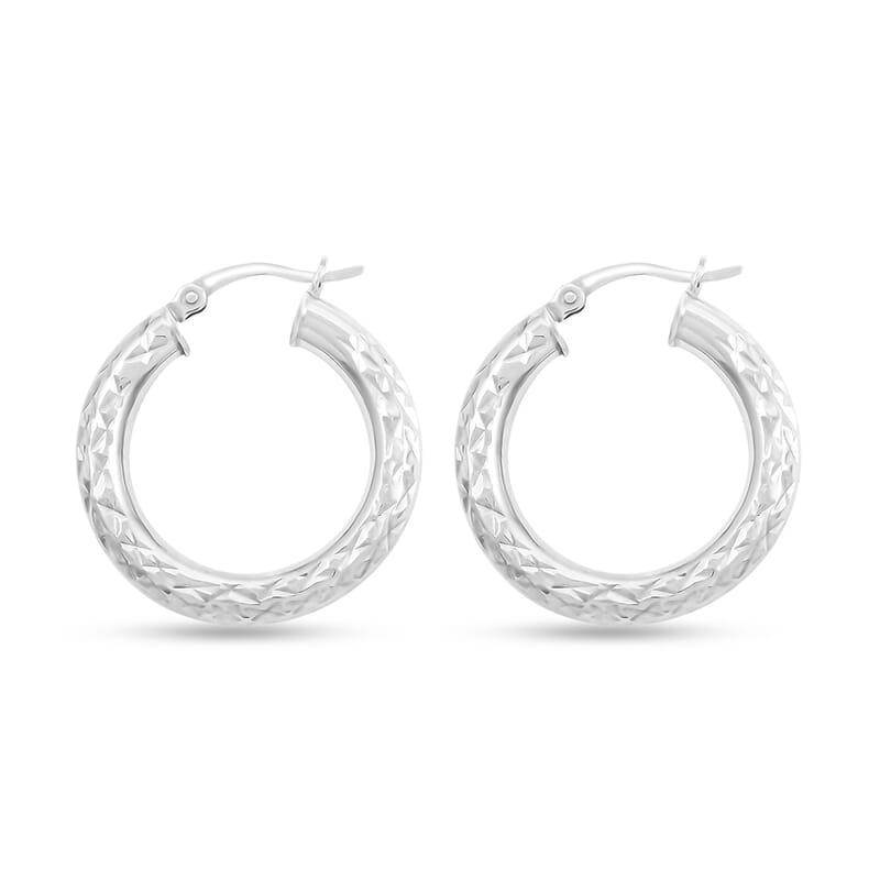 Rhodium Over Sterling Silver Hoop Earrings 3.35 Grams