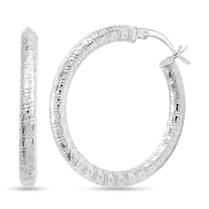 Rhodium Over Sterling Silver Hoop Earrings 3.50 Grams