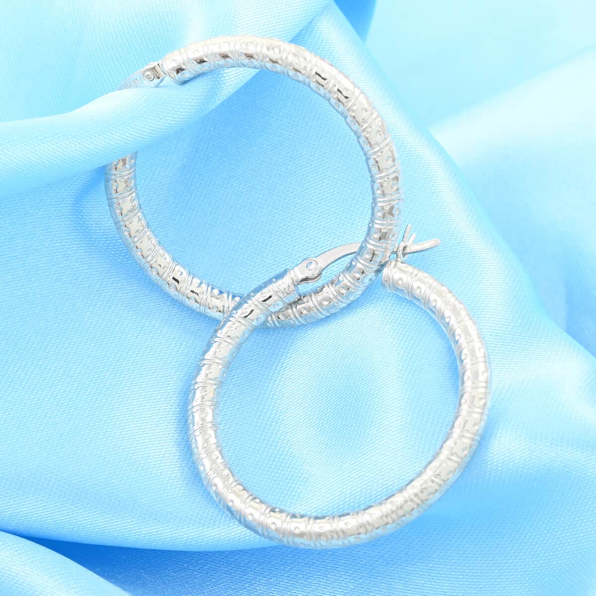 Rhodium Over Sterling Silver Hoop Earrings 3.50 Grams image number 1