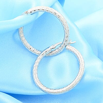 Rhodium Over Sterling Silver Hoop Earrings 3.50 Grams