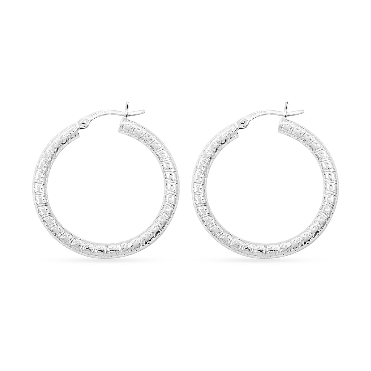 Rhodium Over Sterling Silver Hoop Earrings 3.50 Grams