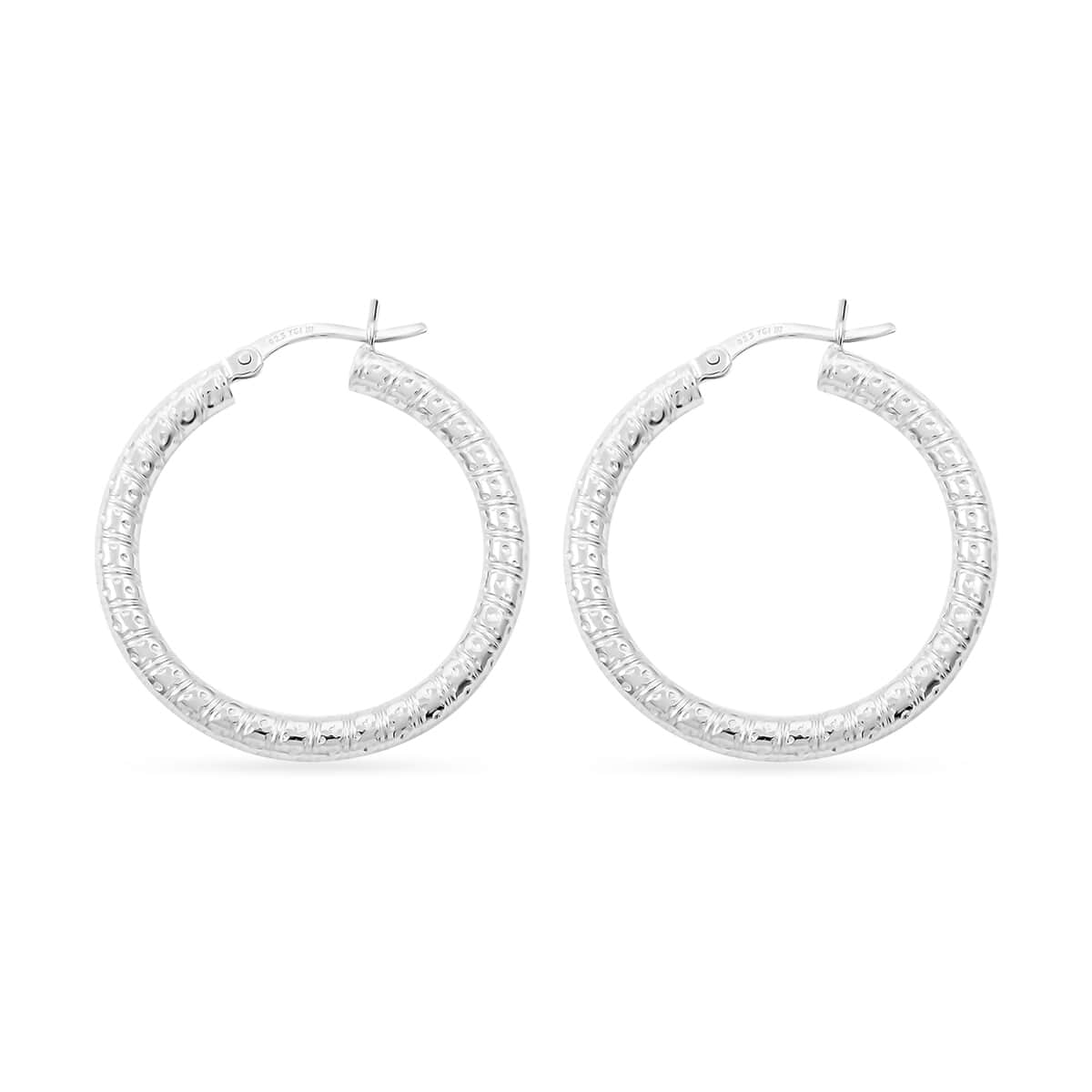 Rhodium Over Sterling Silver Hoop Earrings 3.50 Grams image number 3