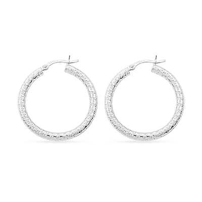 Rhodium Over Sterling Silver Hoop Earrings 3.50 Grams