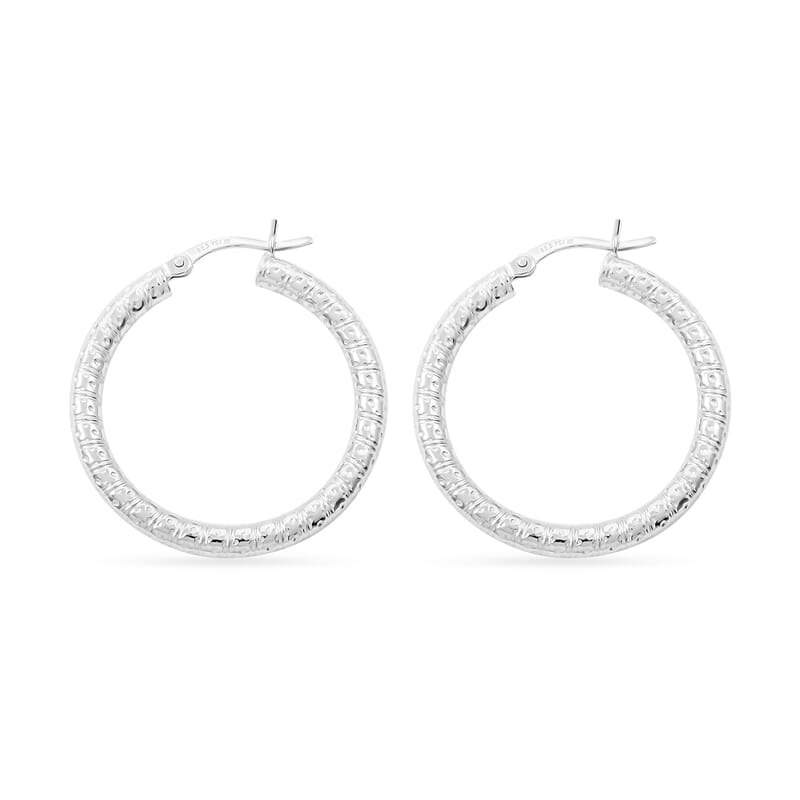 Rhodium Over Sterling Silver Hoop Earrings 3.50 Grams