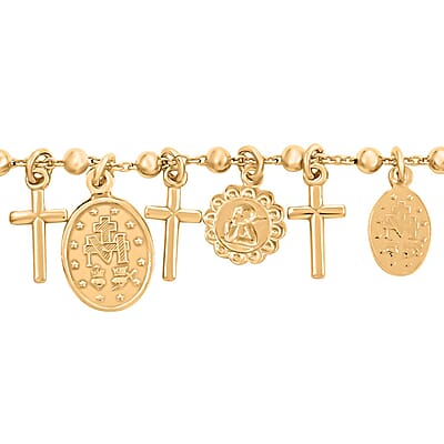 14K Yellow Gold Over Sterling Silver Virgin Mary & Crosses Beaded Rosary Bracelet (8.00 In) 10.15 Grams